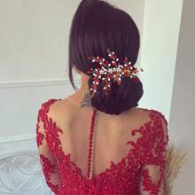 1pc Women's Red Rhinestone Hair Accessory, Bridal Headpiece, Hair Comb Headpiece For Wedding, Prom, Photo Shoot, Silver Crystal Decor, Suitable For Wedding, Engagement, Ball Gown, Bridal Dress