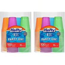 Hefty Party On Disposable Plastic Cups Assorted 16 Ounce 100 Count Pack Of 2 - 什錦顏色 - 查看 1