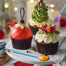 6PCS不锈钢圣诞勺高美咖啡勺甜品勺叉跨境圣诞挂件勺叉手持礼物精美圣诞节咖啡勺水果叉餐具套装 - 彩色 - 查看 9