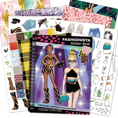 DIY Fashion Design Dress Up Sticker Set (20pcs Character Pages + 4pcs Clothing & Accessory Stickers + 2pcs Templates + 6pcs Colored Craft Paper), Fashion Design Girl Dress Up Sticker Book, Birthday Gift (Suitable For Children 3+ Years Old), Adult & Teen Gift, Fashion Design, Creative Stickers, Back To School, Halloween, Christmas, Thanksgiving, Birthday, Holiday Gift