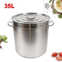 Marmite de qualité commerciale de 30 pintes (35 L) en acier inoxydable 201, marmite robuste pour conserves, marmite à soupe, cuisinière à induction avec couvercle et poignées rivetées pour la conservation des soupes, des fruits de mer, argent - Argent - Voir 5