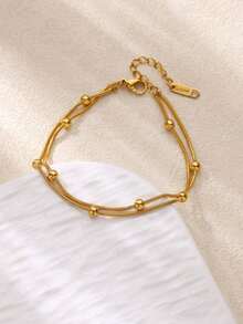 2件套简约双层串珠不锈钢脚链和可调节18K镀金防水手链套装，女士夏季假日珠宝礼物，送给妈妈/闺蜜 - 多款 - 查看 6