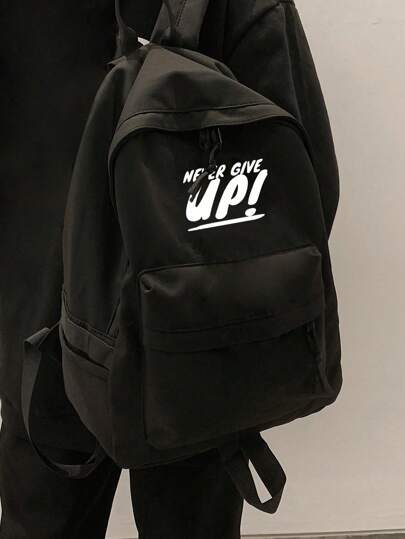 Minimalist Solid Color Backpack Multifunctional Boys And Girls Preppy Campus Backpack Versatile Nylon Travel Backpack Large Capacity Letter Label Decoration Simple Casual Schoolbag Suitable For Girls, Women Book Bag