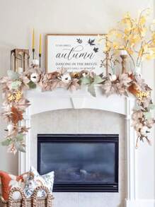 1 pieza Corona de otoño de arce y calabaza de 6 pies, corona colgante de arce blanco artificial con hojas de otoño, adecuada para decoración de interiores y exteriores, fiestas familiares, bodas, Halloween, Acción de Gracias, decoración de chimeneas, cenas de boda, duradera y reutilizable