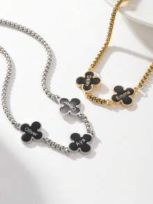 1 chiếc vòng cổ khắc tên theo yêu cầu, 1-3 tên, vòng cổ hình cỏ bốn lá, vòng cổ mặt dây chuyền khắc chữ, vòng cổ nhiều tên, chất liệu thép không gỉ, trang sức chống phai màu. - Nhiều màu - Xem 2