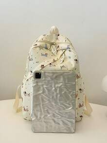 1 件开学卡通小狗/蝴蝶结图案背包，轻便书包，大容量学生包，带笔记本电脑隔层书包，旅行收纳袋，多种颜色可选，非常适合青少年/学生/毕业生，适合日常使用、外出、旅行、学校和开学