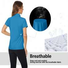 KEFITEVD Women's Polo Shirts UPF 50+ Sun Protection 4 Buttons Casual Work Quick Dry Short Sleeve Collared Golf Shirt - 藍綠色 - 查看 5