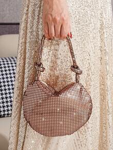 新款亮片铝合金球形拉链女士手提包，便携式派对手拿包，时尚百搭新奇钱包