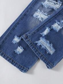 1 pieza Pantalones vaqueros largos con estilo urbano rasgado para niña joven, nueva llegada otoño/invierno