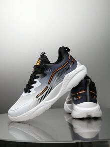 男士经典黑白撞色网眼系带休闲运动鞋，百搭日常运动鞋，情侣款