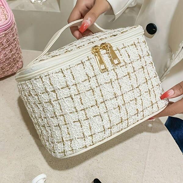 Grid Makeup Bag, Large-Capacity Multi-Functional Travel Storage Bag, Toiletry Bag, Single-Layer Hand-Held Makeup Bag With Large Capacity, Portable Travel Toiletry Storage Bag, Large-Capacity Portable Cosmetics Storage Bag, Suitable For Traveling, Camping And Business Trips