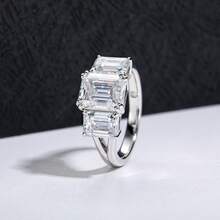 ANU JEWEL 7x9mm/3.0CT 祖母绿莫桑石戒指，S925 银莫桑石结婚戒指，适合作为礼物 - 白色 - 查看 6