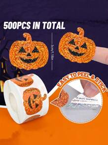 500pcs Cute Boo Ghost,Pumpkin, Stickers Roll - Holographic Waterproof Self-Adhesive Decals For Halloween, Envelopes, Journals & Party Decorations, Assorted Colors, Halloween Decorations, Playful Design, Waterproof Decals,Two Styles To Choose From