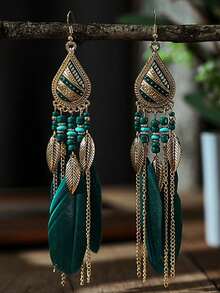 1 对女士泪珠珐琅链流苏耳环