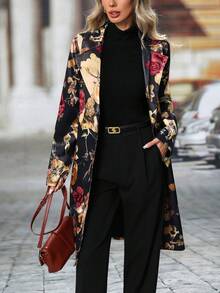 Long-Sleeved Floral Pattern Single-Breasted Suit Jacket - Màu Đỏ Sâu - Xem 7