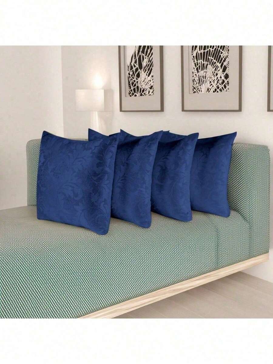 Kit Of 4 Decorative Cushion Covers With Jacquard Zipper - Navy Blue - View 1