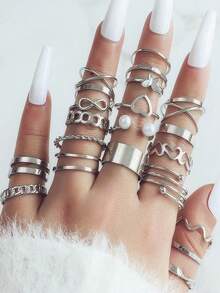 22pcs Unique Design Heart & Butterfly Knuckle Rings Set For Women