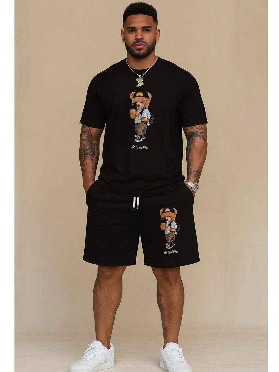 Men's Selfie Bear T-Shirt Set + Selfie Bear Shorts Men's Sweatshirt