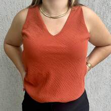 Kit Of 2 Women's Basic Social Tank Tops With Thick Straps, V-Neck, Lined In Duna Fabric - 紅色和赤陶色 - 查看 3