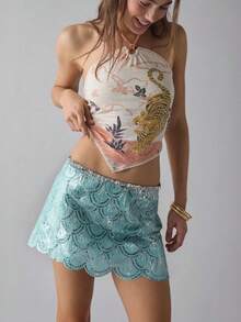 Sequin Skirt For Women-Stretchy Low Waist Bodycon Night Out Party Shine Sparkly Mini Skirts - 綠色 - 查看 1