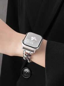 1pc Metal Link Strap Compatible With Apple Watch 49mm 46mm 45mm 44mm 42mm 40mm 41mm 38mm, Fashionable Silver Watch Band For Apple Watch Series 10 9 8 7 SE Ultra 6 5 4 3 2 1