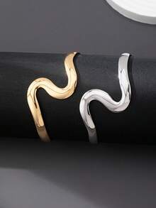 1pc Fashionable Geometric Wave Open Bangle, Smooth Minimalist Asymmetrical Arm Cuff, Suitable For Vacation And Daily Wear