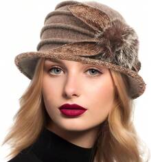 Women Vintage Felt Bucket Hat Winter Wool Dress Beret Hat