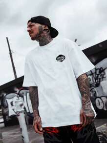 大码男士夏季休闲短袖 T 恤，复古深色风格圆领 T 恤，涤纶面料，适合运动健身