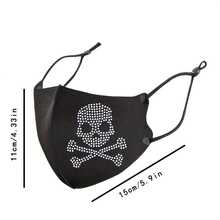 Leichte, atmungsaktive Mode-Gesichtsmaske für Damen mit 3D Schädel- und Strass-Design - dehnbarer Sitz für den täglichen Gebrauch, Raveparty, Konzerte & Outdoor-Veranstaltungen - Schwarz (Handwäsche & Chemische Reinigung)