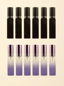 3pcs/6pcs/12pcs/18pcs 10ml Square Glass Refillable Makeup Toner Perfume Small Sample Transparent Fine Mist Spray Bottle, Black/Amber, With Funnel Atomizer, Rose Gold/Purple/Pink