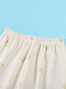 2 piezas/set Pijama de manga larga con estampado de pato de algodón de dibujos animados Thick para niños pequeños, adecuado para ropa de estar en casa y ropa exterior, primavera y otoño