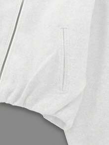 女士棒球夹克飞行员夹克街头风圆领落肩灯笼袖拉链开衫外套，秋冬白色春季款 - 白色 - 查看 5