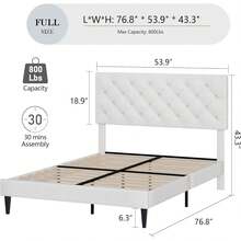 Upholstered Bed Frame With Headboard, Linen Fabric Bed Frame With Button Tufted Headboard, No Box Spring Needed, Easy Assembly, Twin/ Full/ Queen/ King, Beige/ Pink/ Dark Grey/ Grey/ Blue/ Cream/ Black