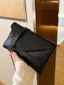 Women's Fashion Simple Versatile One Shoulder Diagonal Crossbody Square Envelope Bag, Solid Color, Large Capacity, Suitable For Shopping, Wallet, Purse, Young Women, College Students, Newcomers, White Collar. Ideal For Office, University, Work, Business, Commuting, Outdoor Activities, Travel And Picnics , Old Money - Black - View 6