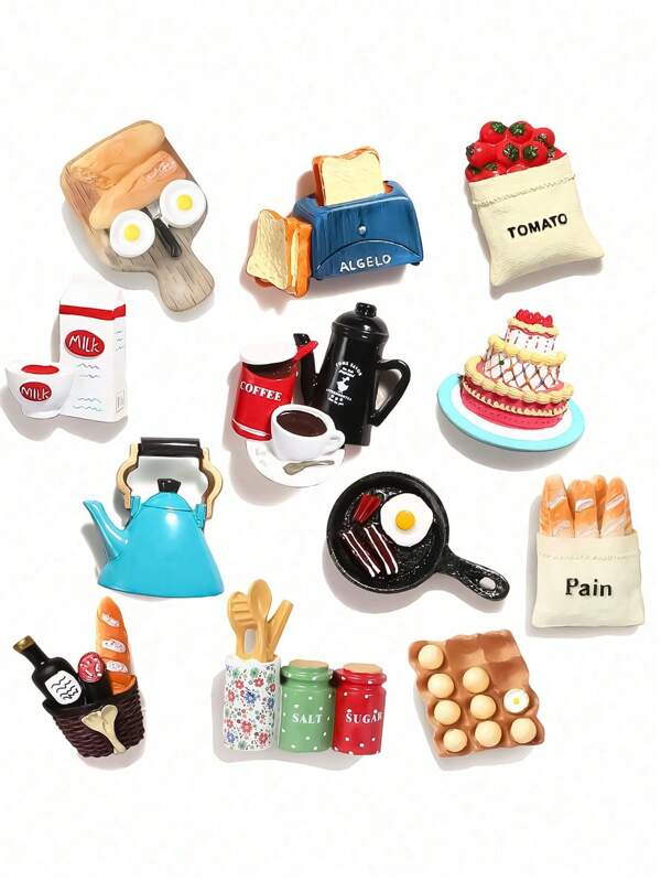 1 pieza/5 piezas/7 piezas Imanes de refrigerador con diseños de comida, imanes decorativos lindos, imanes de resina fuerte para refrigerador, decoración del hogar y oficina