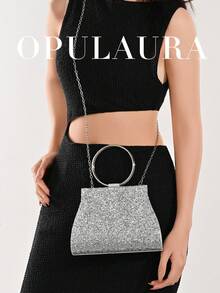 OpulAura 女士时尚闪亮水晶钻晚宴手拿包，奢华闪亮斑马图案派对手提包，适合舞会礼服、派对、庆典、生日庆典、新娘配饰 - 銀色 - 查看 9