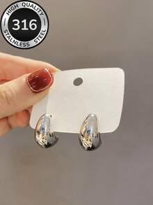 Pendientes de gota chapados en oro de 18K de acero inoxidable para mujeres, de baja alergia, antidecoloración, cómodos y versátiles, minimalistas y elegantes, adecuados para uso diario o fiestas, joyería de moda de alta calidad, regalo ideal para mujeres - Plateado - Ver 2