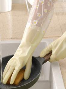1 par de guantes con diseño de margaritas para el hogar, guantes de goma de manga larga reutilizables para lavar platos, limpiar la cocina, el horno, las mascotas y el baño, para proveedores del hogar