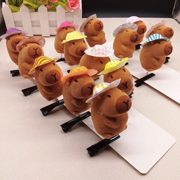 5pcs Cute Capybara Cartoon Hair Plush Clips Set - Elegant & Playful PVC Barrettes For Women, Perfect For Casual Attire, Three-Dimensional Headband, Spring Clip, Hair Accessories