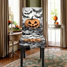 1/4/5/6/7/36pcs Halloween Theme, Pumpkins, Bats Printed Chair Covers / Chair Cover Set, Suitable For Indoor Home Restaurant, Hotel Modern Daily Decoration,Party Decoration,Wedding Decoration,Dining Room Decoration,Kitchen Decoration,Tablecloth Suitable For Square Tables, Elastic Chair Covers Can Be Washed