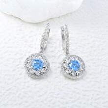 BRLINEY 纯银防过敏女士耳环方晶锆石全钻耳环圆形耳环时尚精致耳环生日礼物 - 銀色 - 查看 4