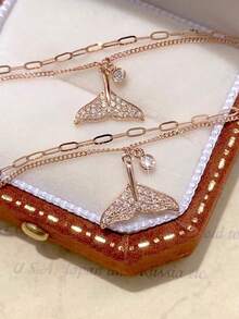 1 件 925 纯银美人鱼尾锆石吊坠优雅双层手链或脚链，适合女性日常佩戴、节日、派对礼物、珠宝