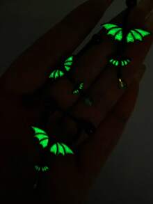 CIZME Glow-In-The-Dark Bat Piercing Jewelry Set, Including Navel Ring, Stainless Steel Nose Ring, Bat-Shaped Glow-In-The-Dark Nipple Ring, Stud Earrings, Hoop Earrings, Cartilage Earrings, Bat-Shaped Industrial Barbell, Suitable For Halloween Wear - Black - View 5