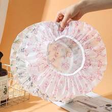 1/3个装可调节印花浴帽，高品质，可重复使用，带松紧带，适合女士水疗沙龙使用。加厚防水浴帽，油浴帽，一次性防水单层卡通干发帽，睡眠帽 - 彩色 - 查看 4