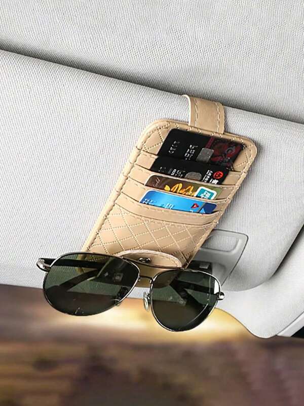 1 Pieza Bolsa de almacenamiento de visera de coche de PU - Multiusos para guardar gafas de sol y tarjetas con soporte de, guarda el permiso de conducir, tarjetas de crédito, tickets de estacionamiento y talla grande, diseño de gran capacidad, fácil de instalar, se ajusta a todos los modelos de coche
