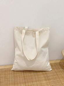 1 件时尚简约纯色手提包大容量双手柄购物袋便携式纺织单肩手提包适合女孩、女士和大学生适合户外、旅行、度假、购物 - 米色 - 查看 6