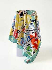 Boho 1 Pc 90cm Women's Floral Printed Square Scarf, Casual Sunscreen Head Wrap & Neck Scarf, Suitable For Nighttime Breast Wrapping, Sleeping And Daily Wear, Can Be Worn As A Square Scarf, Bandana, Headwrap Or Bandana Top