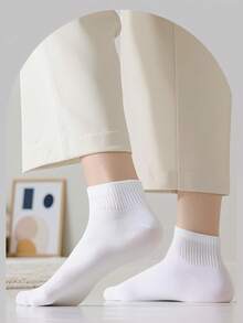 10 Pairs Women Basic Solid Color Short Socks, Simple And Fresh Design, Suitable For Daily Wear All Seasons - White - View 6