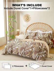 Bộ ga trải giường 3 món họa tiết lá và hoa (1 vỏ chăn và 2 vỏ gối), mềm mại và thân thiện với da, phù hợp cho mọi mùa. - Nhiều màu - Xem 2