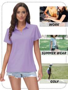 KEFITEVD Women's Golf Polo Shirts V Neck UPF 50+ Collared Short Sleeve Tennis Shirt Lightweight Quick Dry Sun Protection Shirts - 淺紫色 - 查看 6